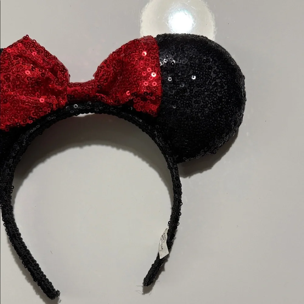 Disney Black Sequin Minnie Ears Headband with Red Sequin Bow